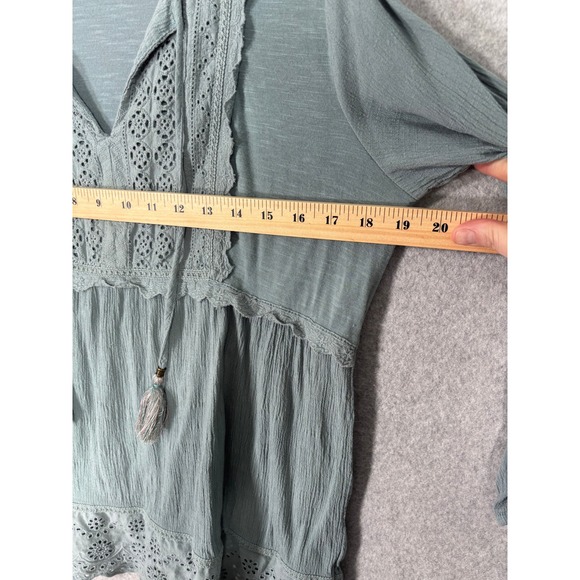 Knox Rose Peasant Tunic Large Babydoll Crinkle Crochet Eyelet Boho Flowy Tassel - Picture 6 of 9